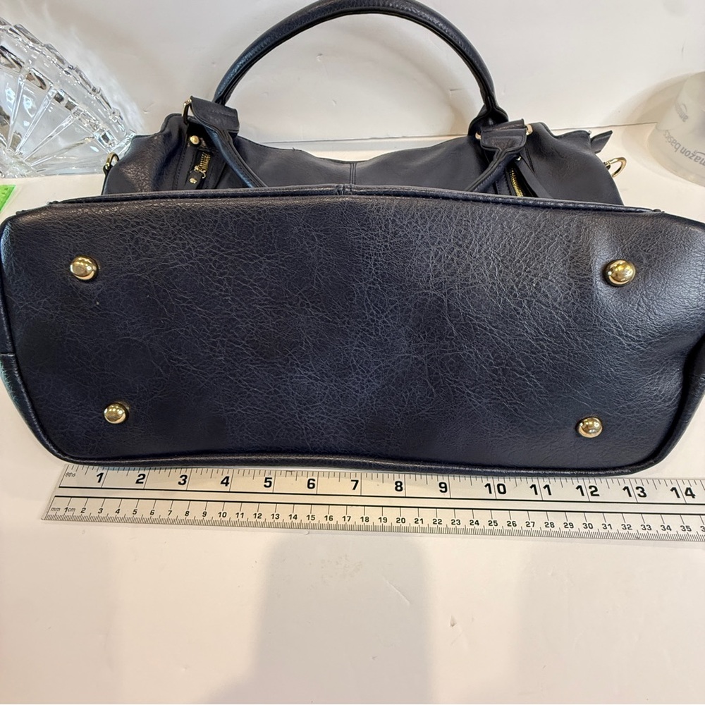 Navy Blue Faux Leather Rummy Tote Bag – Multi-Pocket 💙 Soft Inside & Outside - Picture 6 of 16